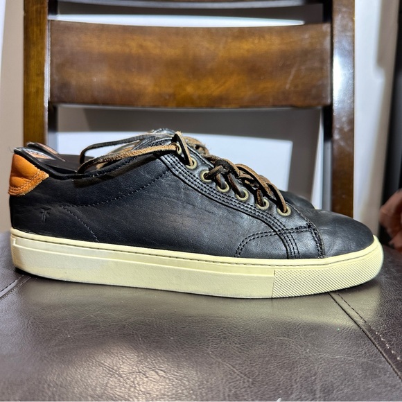 Frye Sneakers Black Brown Leather Men's sz 7.5 Low Tops casual Lace Up USA made - Picture 7 of 12